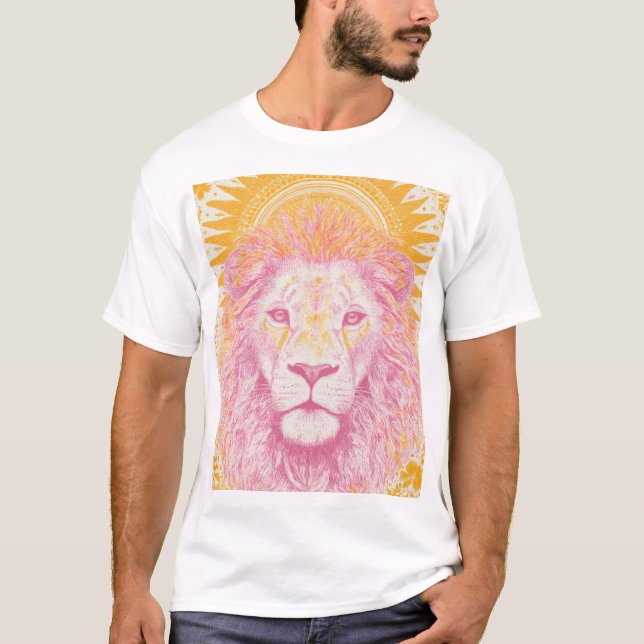 Camiseta León celeste rosa y Naranja (Anverso)