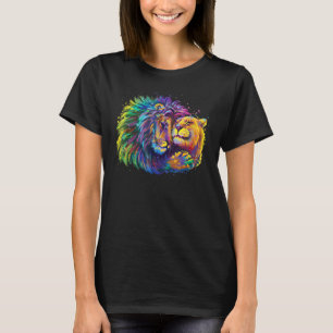Camiseta león colorido abraza a leona en salpicadura de amo