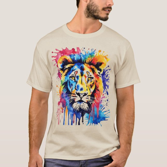 Camiseta León colorido divertido acuarela (Anverso)