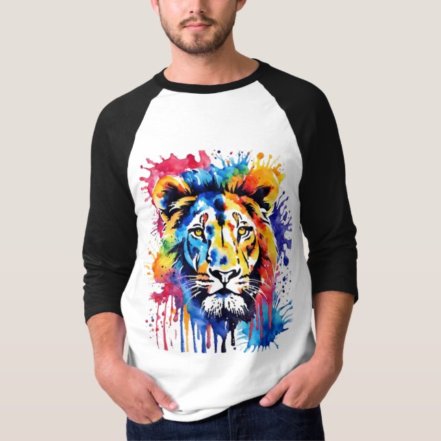 Camiseta León colorido divertido acuarela (Anverso)