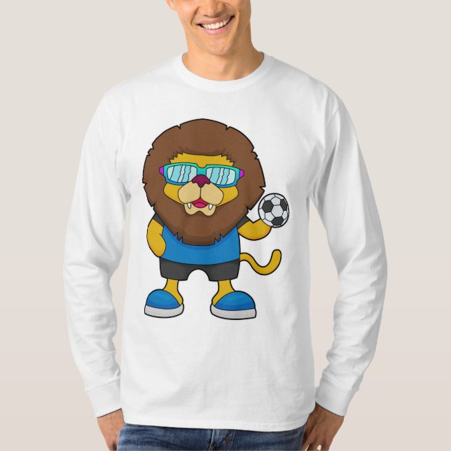 Camiseta León como jugador de fútbol con fútbol (Anverso)