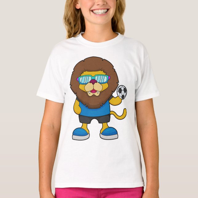 Camiseta León como jugador de fútbol con fútbol (Anverso)