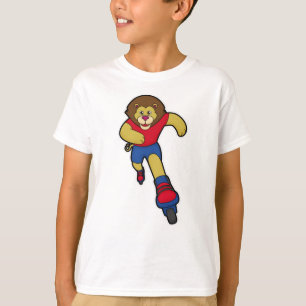 Camiseta León como patinador con patines en línea