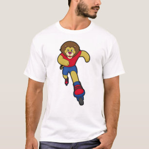 Camiseta León como patinador con patines en línea