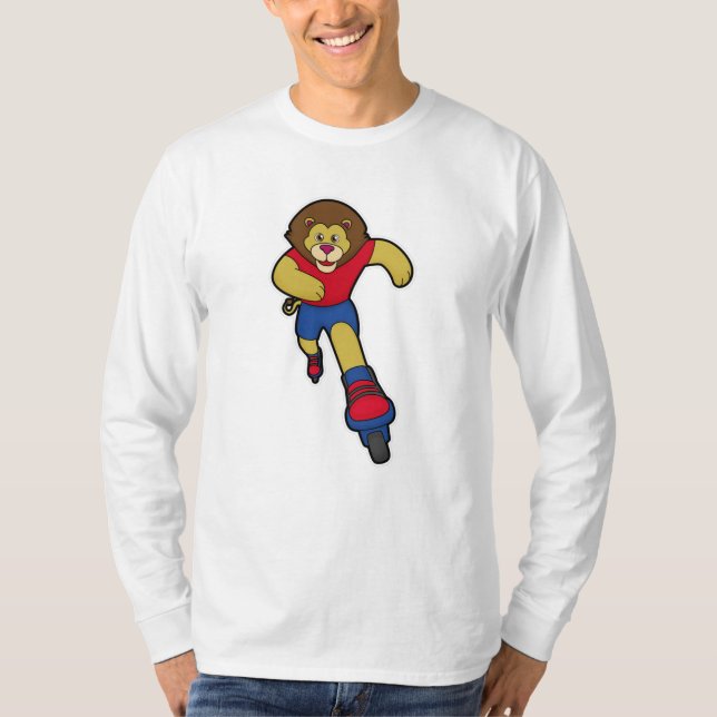 Camiseta León como patinador con patines en línea (Anverso)