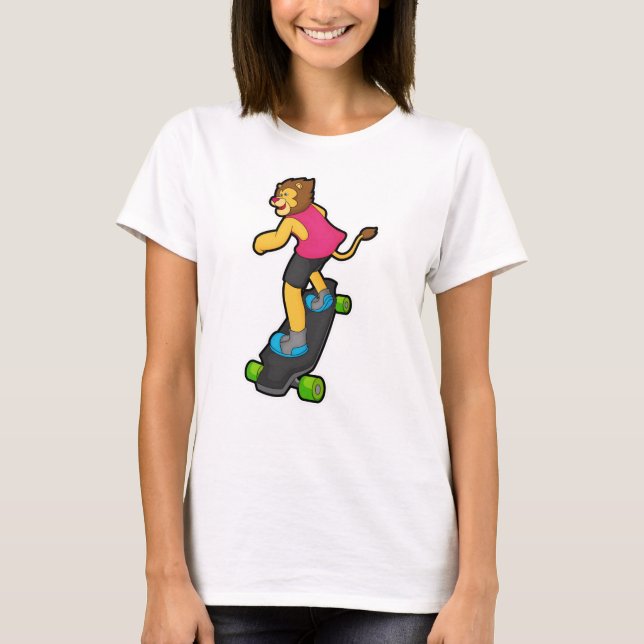Camiseta León como Skateboarder con Skateboard (Anverso)