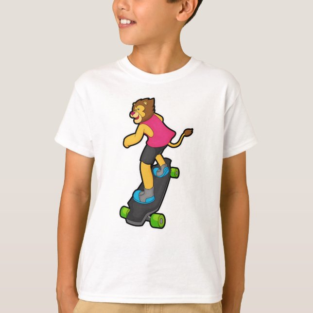 Camiseta León como Skateboarder con Skateboard (Anverso)