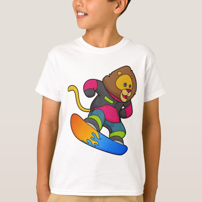 Camiseta León como snowboarder con Snowboard (Anverso)