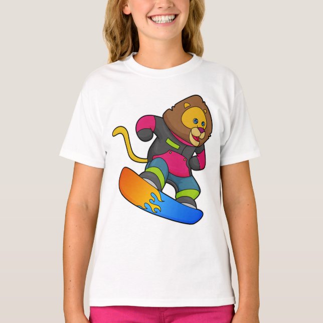 Camiseta León como snowboarder con Snowboard (Anverso)