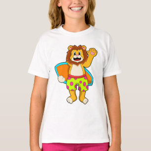 Camiseta León como surfista con tabla de surf