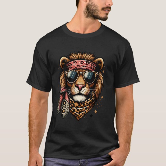 Camiseta León con bufanda de leopardo animal con gafas de s (Anverso)