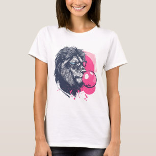 Camiseta León con gafas y chicle rosa
