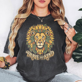 Camiseta León con melena de girasoles - Valiente y amable