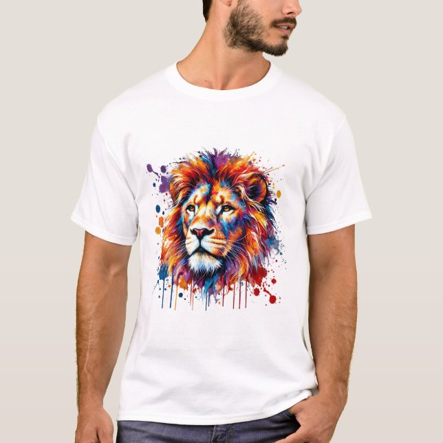 Camiseta León de acuarela vibrante (Anverso)