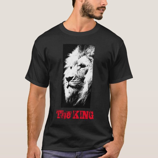 Camiseta León de arte pop negro elegante y moderno personal (Anverso)