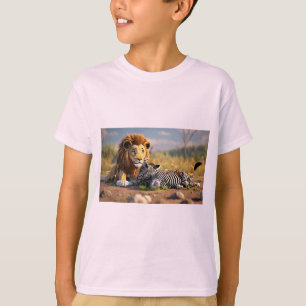 Camiseta León de dibujos animados en 3D comiendo cebra - Es