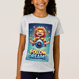 Camiseta León de dibujos animados lindo montando avión 