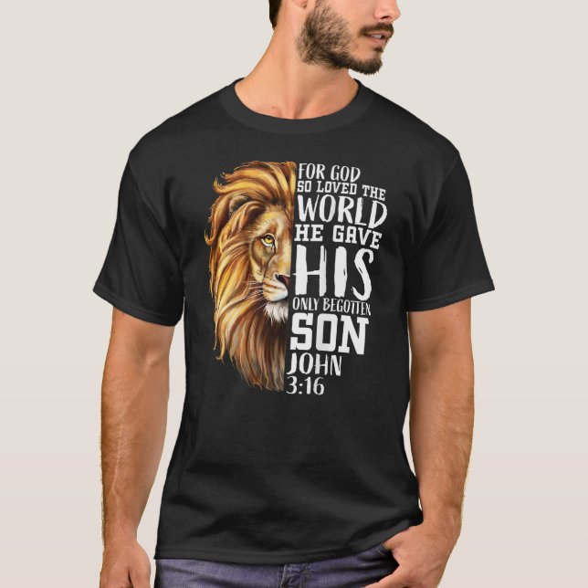 Camiseta León De Judá Juan 3:16 Cristianos Versos Regalos H (Anverso)