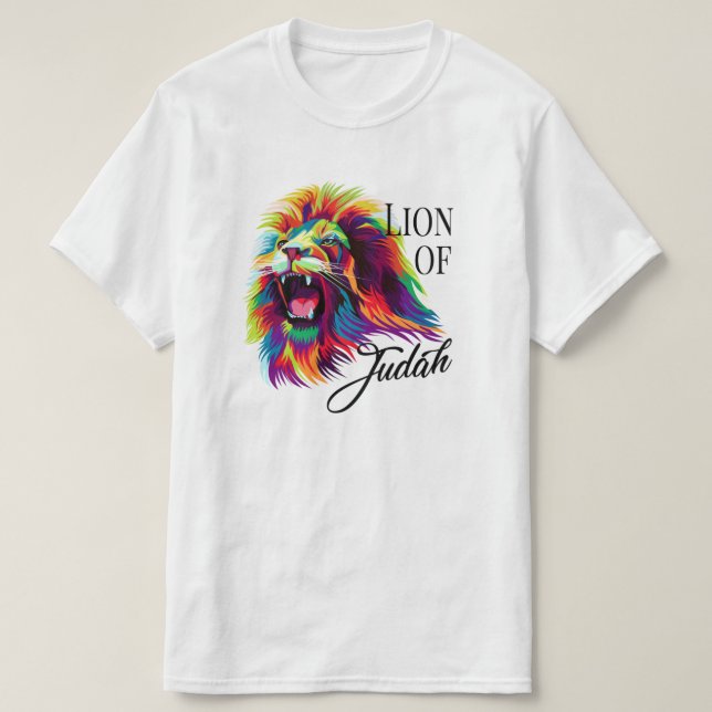 Camiseta León de Judá Multicolor Cristiano Bíblico (Diseño del anverso)