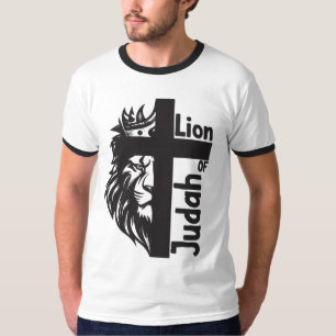 Camiseta León de Judá negrita Medio León Media Cruz Cristia