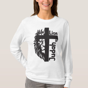 Camiseta León de Judá negrita Medio León Media Cruz Cristia
