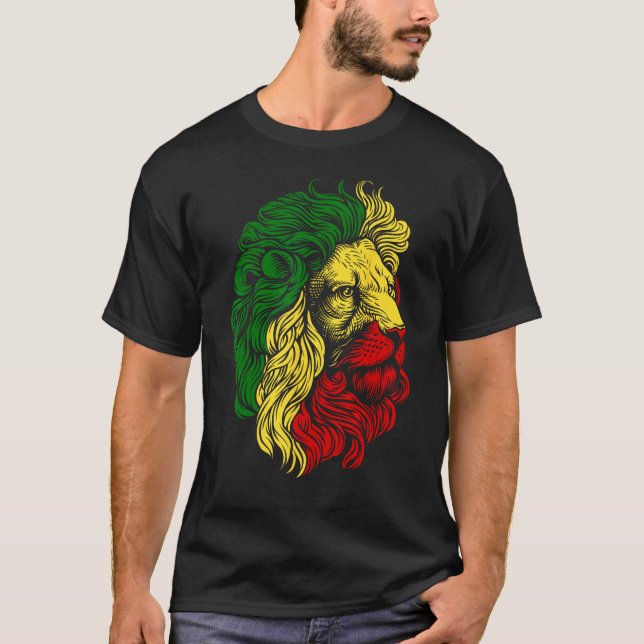 Camiseta León de Judah Rasta Reggae Diseño Musical (Anverso)