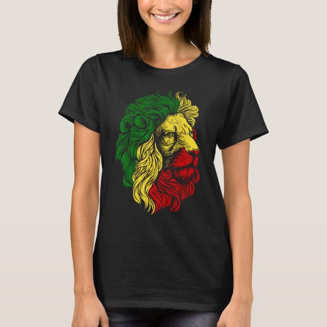 Camiseta León de Judah Rasta Reggae Diseño Musical (Anverso)