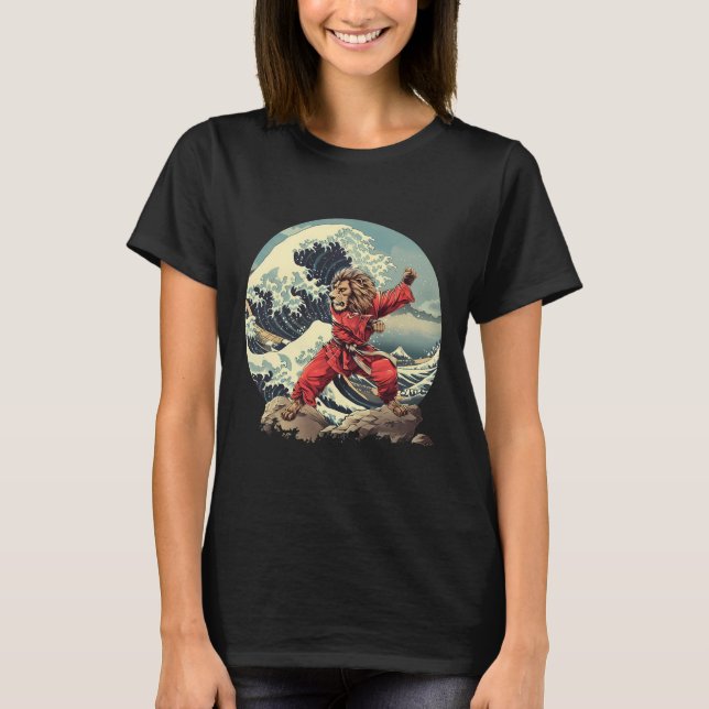 Camiseta León de Karate Olas Monte Fuji Kickboxing Taekwond (Anverso)