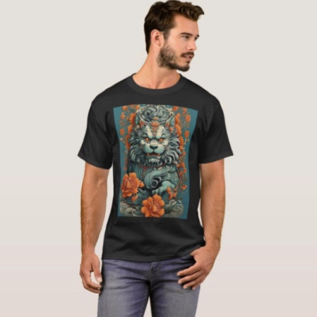 Camiseta León de la sabiduría Flu  (Asian Lion Head Art Graphic T-Shirt  100%  cotton unisex standard fit. 
)