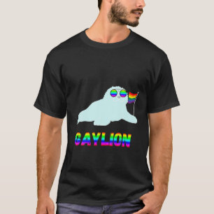 Camiseta León de león del orgullo gay sellado de arco iris 