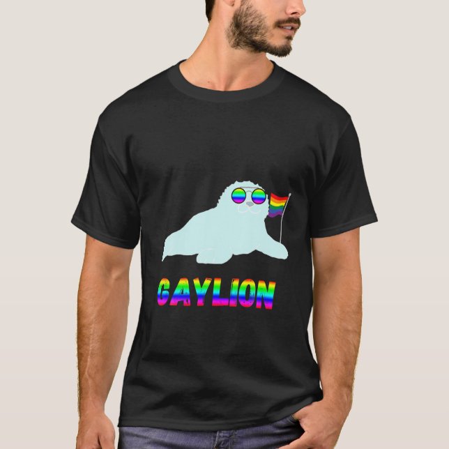 Camiseta León de león del orgullo gay sellado de arco iris  (Anverso)