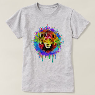 Camiseta León de salpicadura de pintura colorida