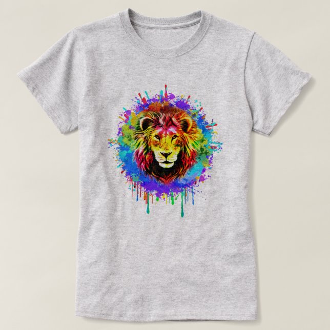 Camiseta León de salpicadura de pintura colorida (Diseño del anverso)