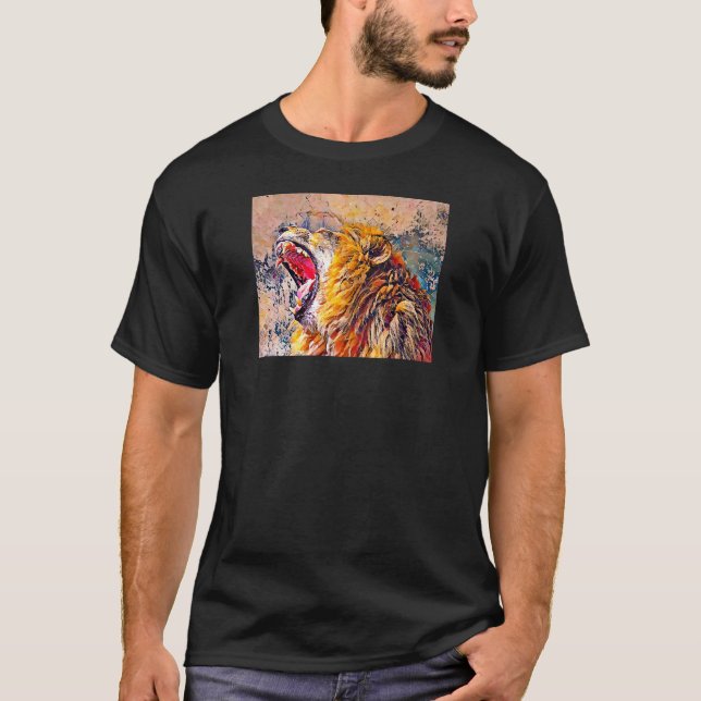 Camiseta León del retrato de león del filtro de pintura de  (Anverso)