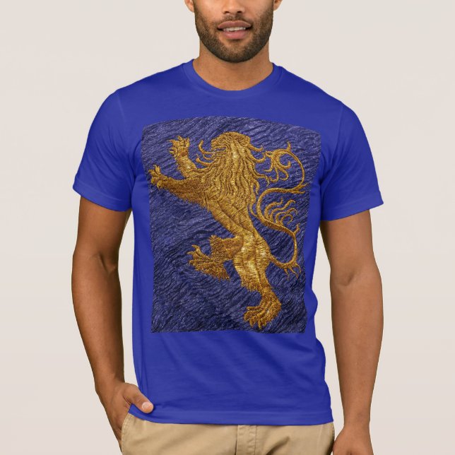Camiseta León desenfrenado - oro en azul (Anverso)
