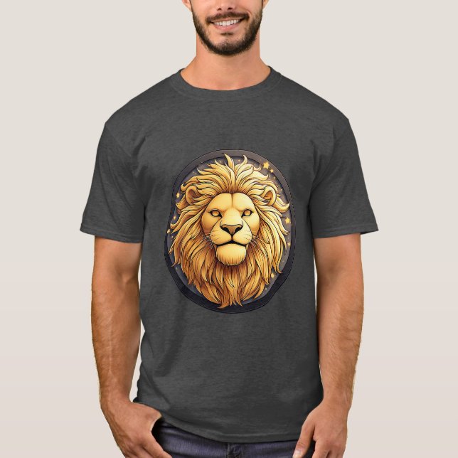 Camiseta León Dorado Dentro del Círculo Cósmico (Anverso)