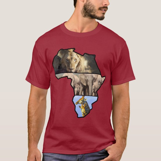 Camiseta León, elefante, jirafa, continente africano de vid (Anverso)