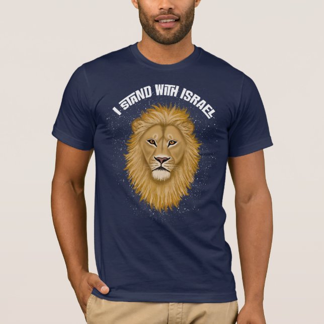 Camiseta León elegante de Judá estoy con Israel. Azul (Anverso)