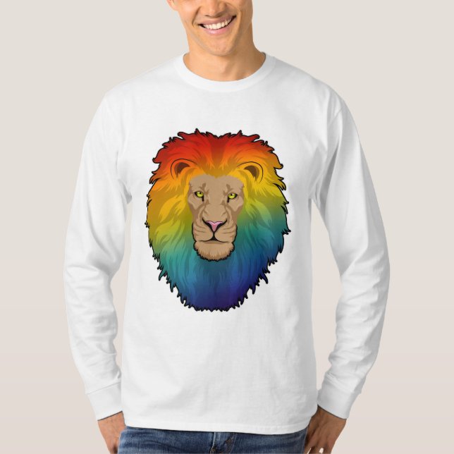 Camiseta León en colores arcoiris (Anverso)
