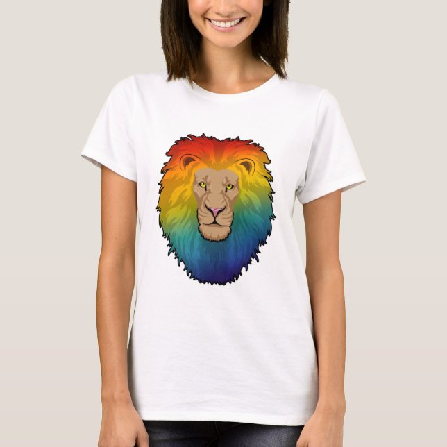 Camiseta León en colores arcoiris (Anverso)