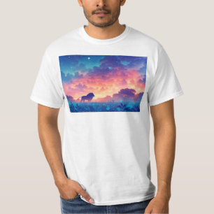 Camiseta León en un Campo de Tonos de Puesta de Sol