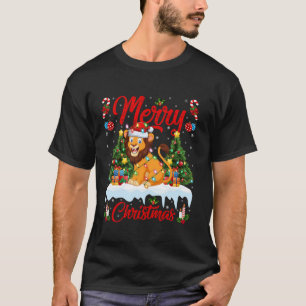 Camiseta León Feliz Árbol de Navidad iluminando Santa León 