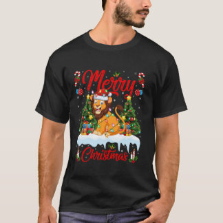 Camiseta León Feliz Árbol de Navidad iluminando Santa León 