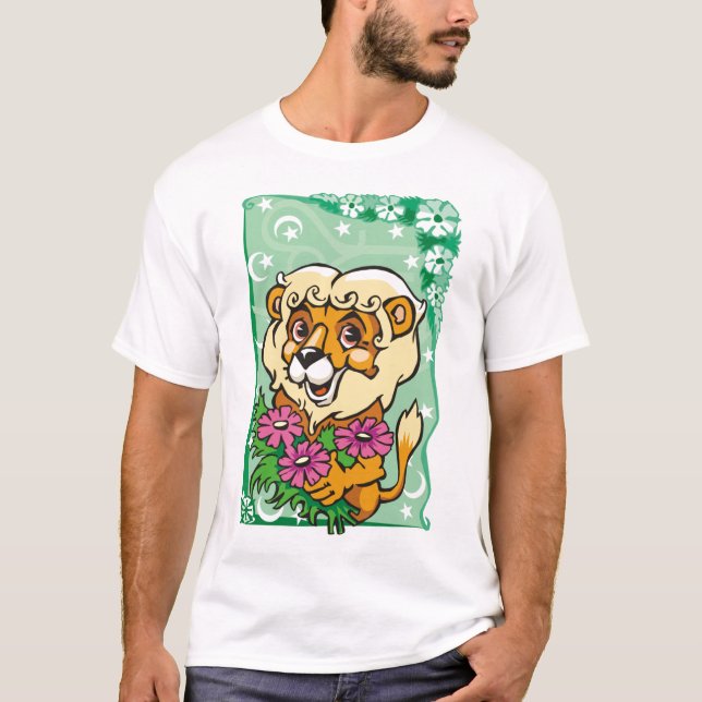 Camiseta León Floral León, flores rosas (Anverso)