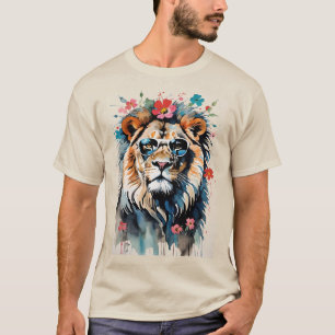 Camiseta León gato Guay con gafas de sol con flores