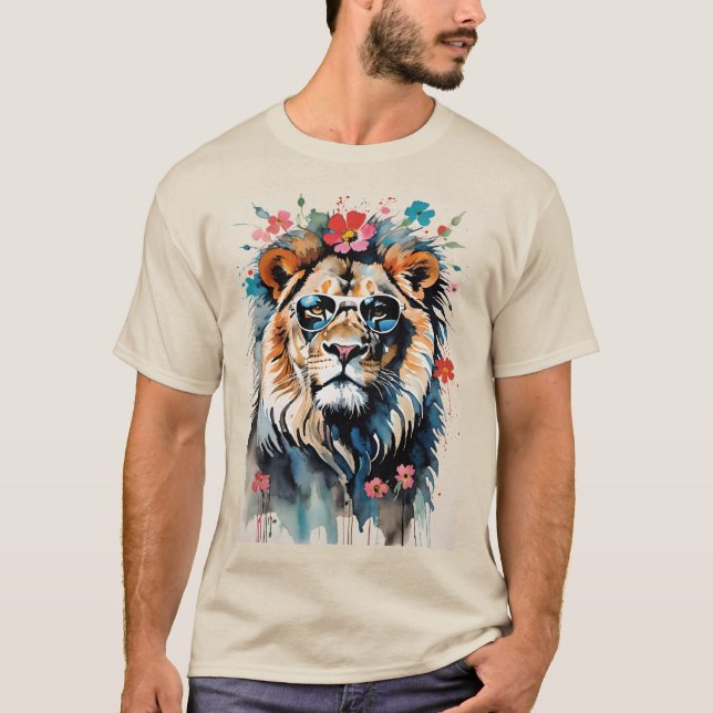 Camiseta León gato Guay con gafas de sol con flores (Anverso)