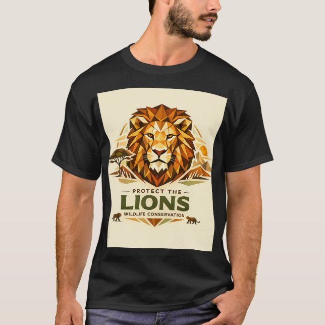 Camiseta León Geométrico: Protege lo Salvaje (Anverso)