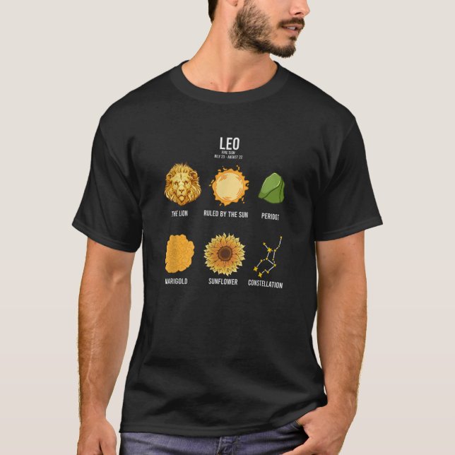 Camiseta León Hechos de Rótulo Zodiaco Elementos Astrología (Anverso)