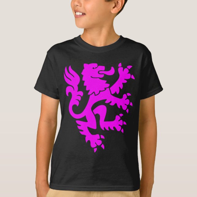 Camiseta León heráldico 01 - Magenta (Anverso)