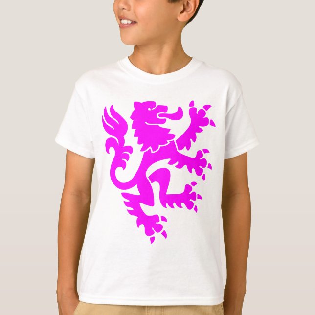 Camiseta León heráldico 01 - Magenta (Anverso)